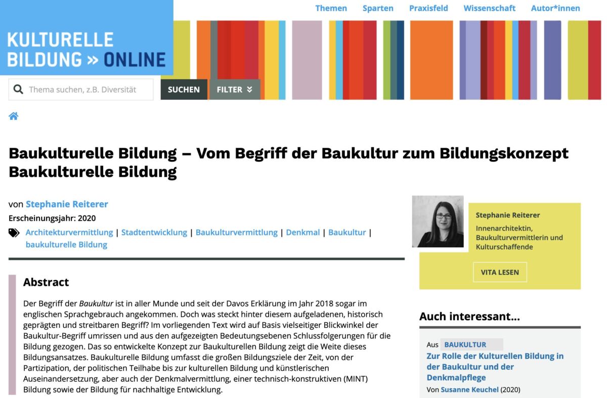 Baukulturelle Bildung – Vom Begriff der Baukultur zum Bildungskonzept Baukulturelle Bildung