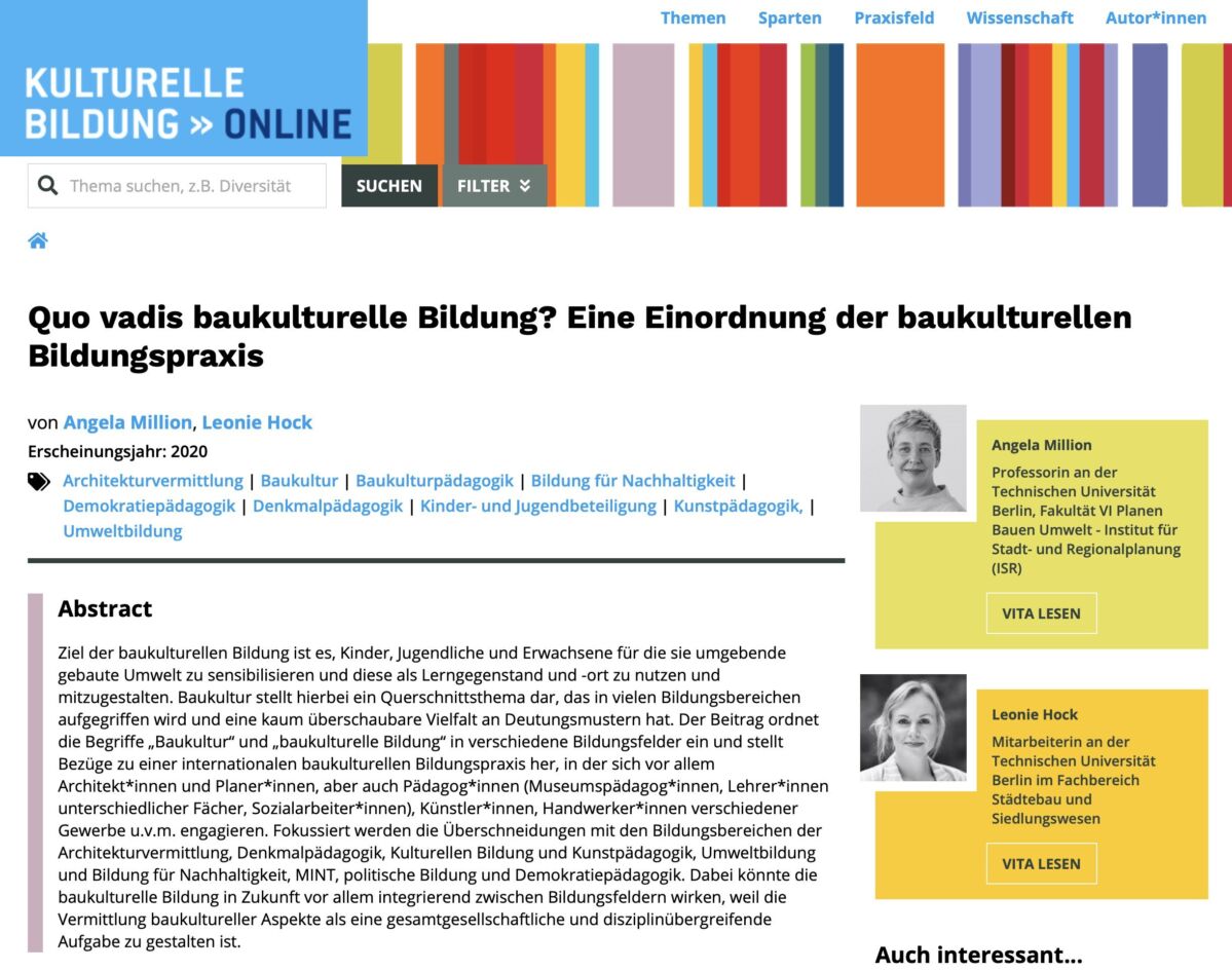 Quo vadis baukulturelle Bildung? Eine Einordnung der baukulturellen Bildungspraxis